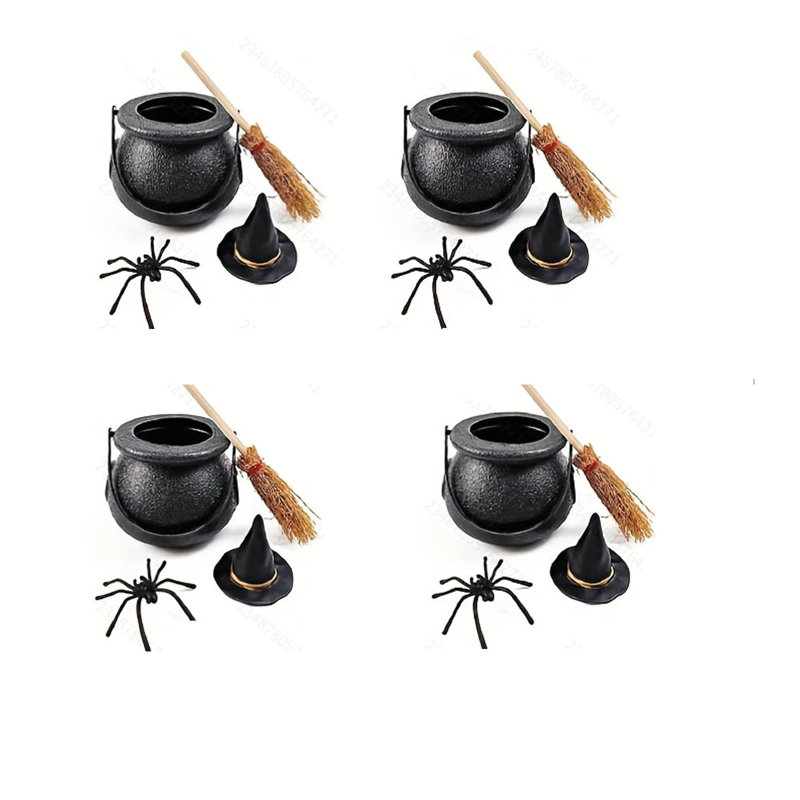 Ensemble de 4 petits chaudrons de sorcière d'Halloween