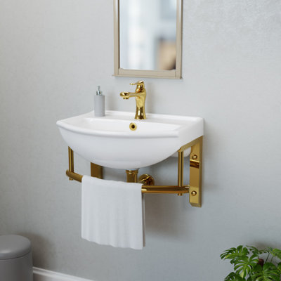 The Renovators Supply Inc. 17.75'' White Porcelain U-Shaped Bathroom Sink with Faucet and Overflow