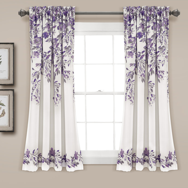 Semi Sheer Curtain Pair, 52"W x 95"L, Purple/Gray