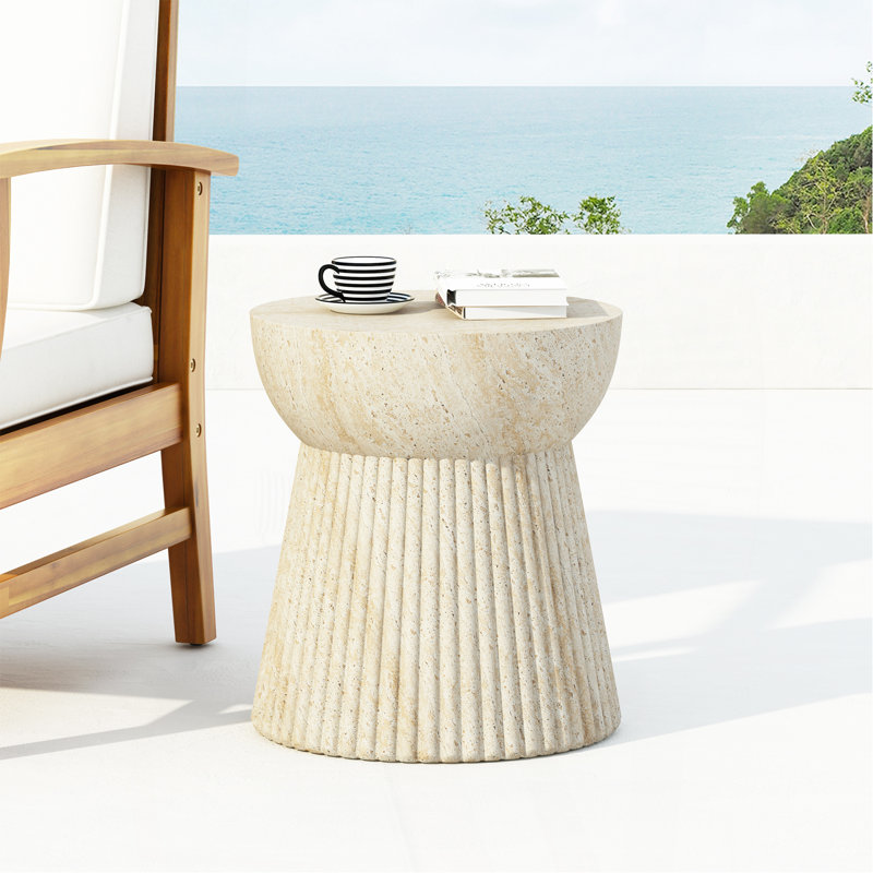 Table d'appoint d'extérieur en béton de travertin, Beige