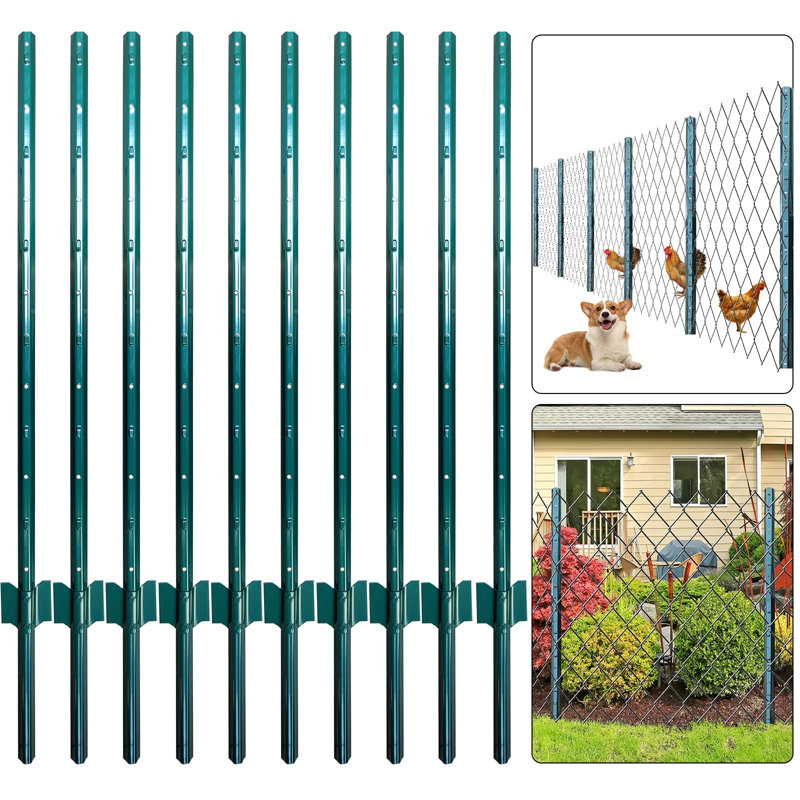 Poteau de clôture en métal robuste de 5 pi et 10 pièces pour clôture de jardin, 5ft H