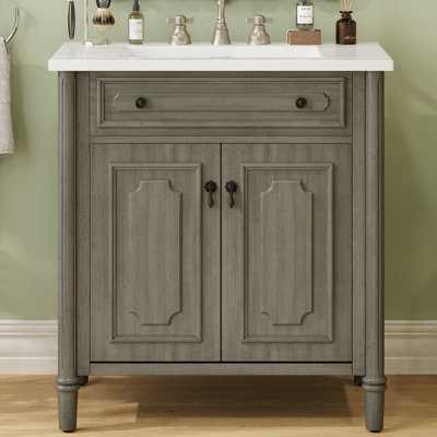 31"W Vintage Bathroom Vanity With Sink, Soft-Close Doors And Adjustable Shelves