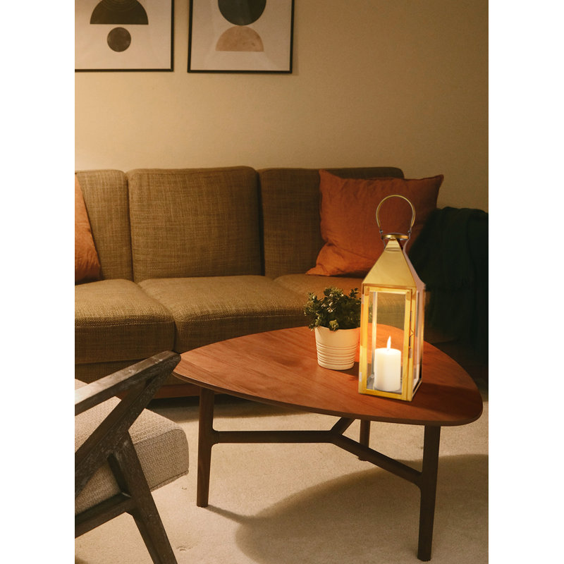 Metal Tabletop Lantern, Gold, 16.50" H x 6" W x 6" D