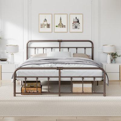 Structure de lit très grand avec tête de lit et pied de lit Kempst, base de lit plateforme classique en métal, sommier avec support à lattes en métal robuste, aucun sommier requis, silencieux