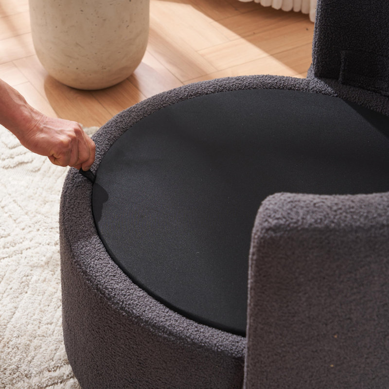 Chaise pivotante et de rangement avec coussin de dossier pour le salon, Ourson gris foncé
