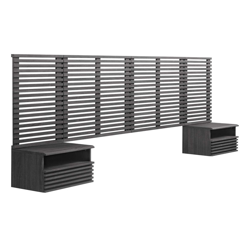 Tête de lit murale Render King et tables de chevet modernes par Modway, Gris anthracite