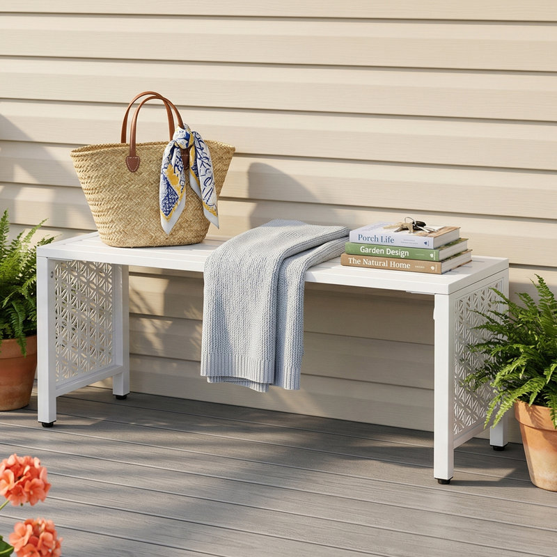 Banc de patio en métal 39,3 pouces, Blanc