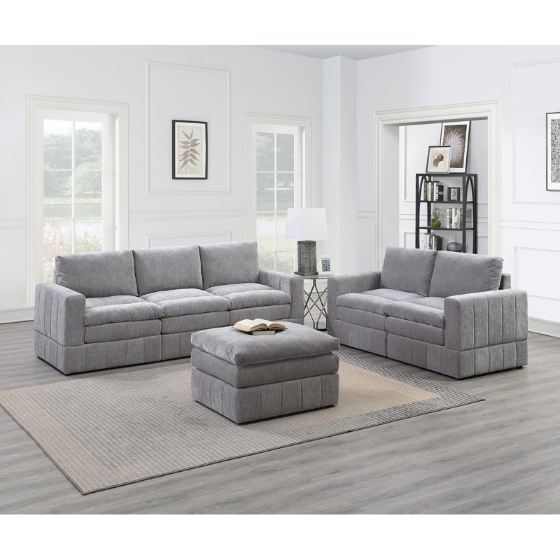 Andzelika Upholstered L-Shaped Sectional Reversible, Gray Polyester Blend