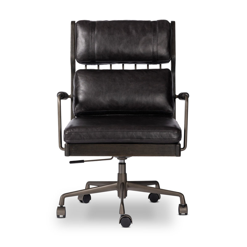 LUDVIG Leather Swivel Executive Chair, Black, Black