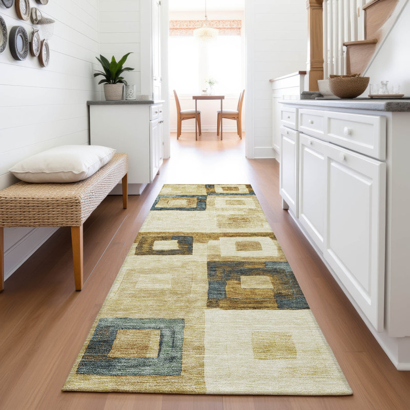 Premium Machine Washable Ducote AMF1142 Geometric Rug, Runner 2'3" x 7'6"