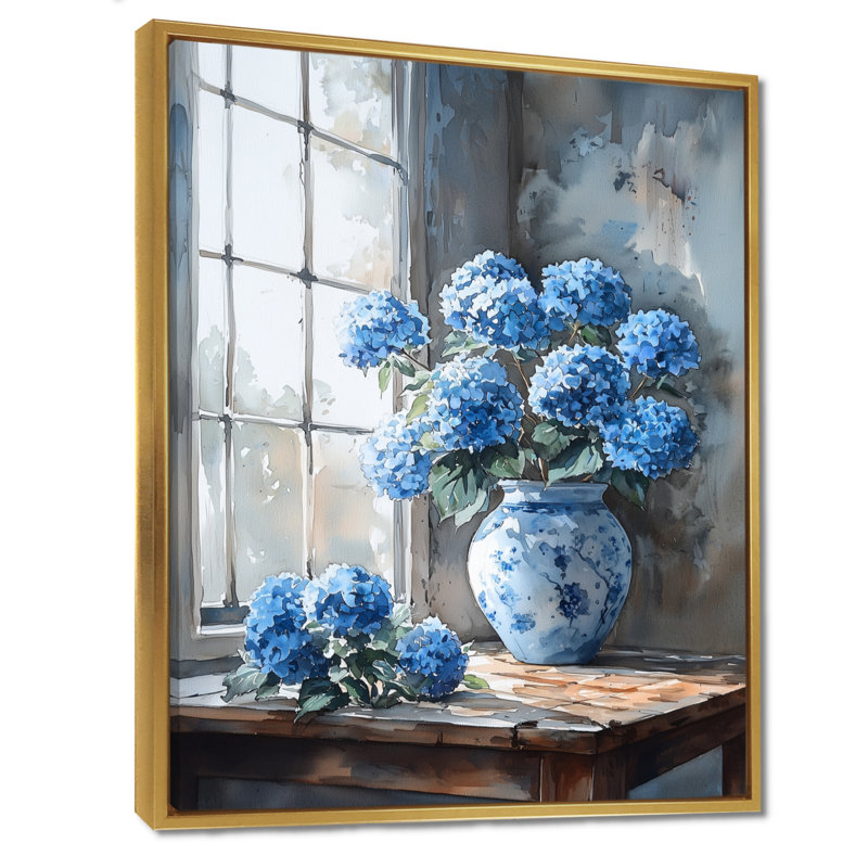 Hortensias dans une nature morte scène II - hydrangées, art mural, H 40 po x l 30 po, Impression encadrée sans passe-partout