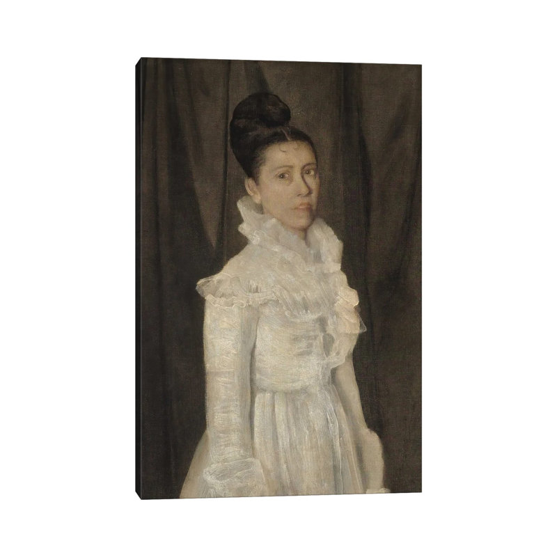 Jeune femme dans une robe blanche - reproduction d'art murale - toile tendue, 40 po x 26 po, Toile tendue avec châssis