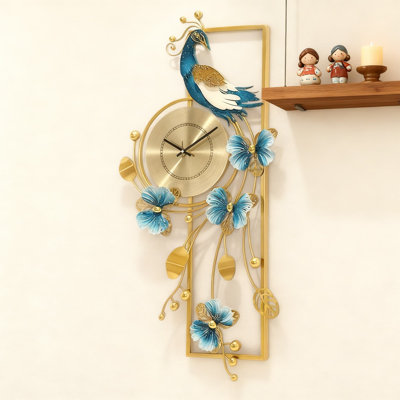 Grande horloge murale paon 34,65 pouces 3D Creative Horloge murale de luxe Silencieux non-fonctionnant à piles Art moderne Horloges murales décoratives Salon Grande horloge