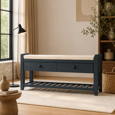 Shoe Rack with Cushioned Seat and Drawers, Multipurpose Entryway Storage Bench