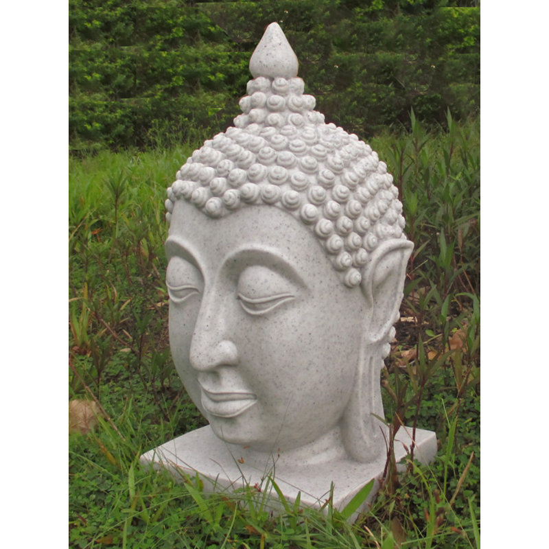 Thai Buddha Head Bust, Grey Granite