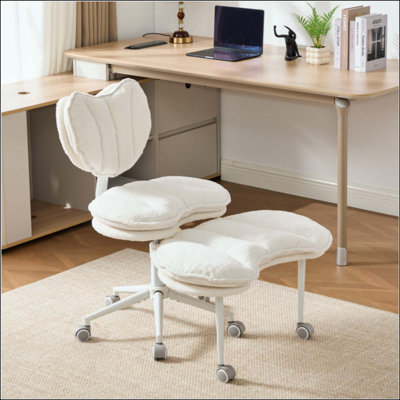 Meditation Chair Plus, Teddy Fleece Double-Layer Padding Cross Legged Rolling Chair For ADHD, Criss Cross Desk Chair With Lumbar Support, Adjustable Stool, Flexible For Fidgety Sitters