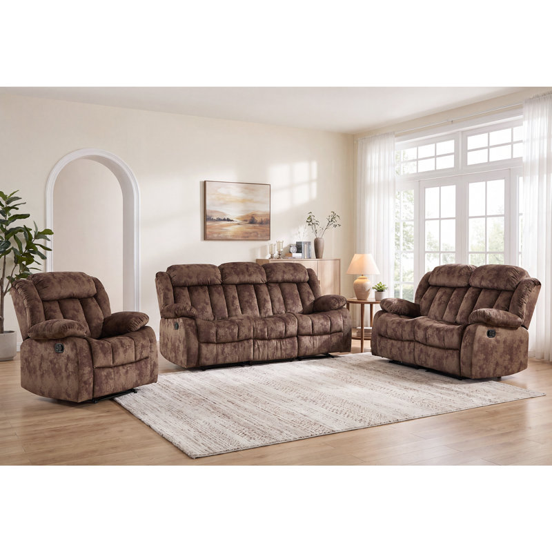 Ensemble de salon inclinable manuel en microfibre 3 pièces 3 pièces, 3 Pcs: Chair,Loveseat, Sofa