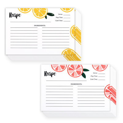 Outshine Premium Recipe Cards 4X6 Inches, Fruit Design (Set Of 50) | No-Smear Double Sided Thick Cardstock | Bulk Blank Recipe Cards For Recipe Box 4X6 | Great Gift For Mom, Sister, Daughter, Friend
