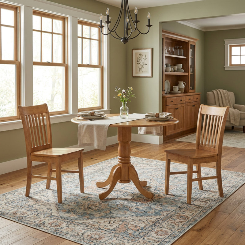 Ensemble de table de cuisine ronde en chêne massif Warm Oak avec 2 chaises et rallonges rabattables