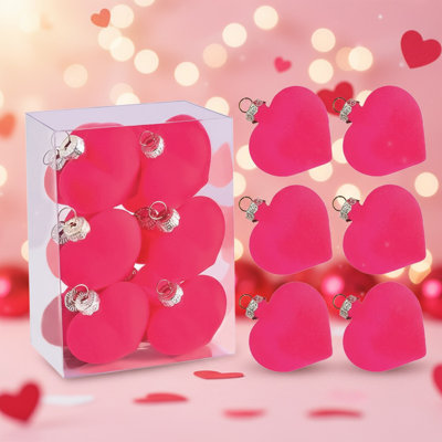 12 pièces de pendentif en forme de boule d'amour en forme de cœur en velours rose rouge pour la Saint-Valentin 12 pièces décoratives pour la Saint-Valentin