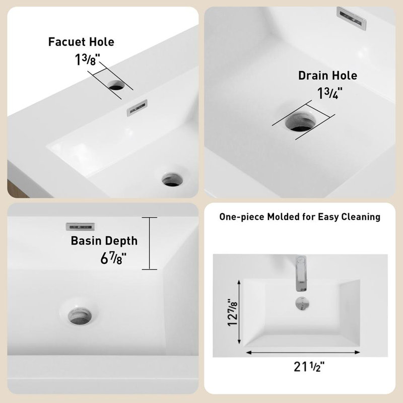 36" Wall-Mounted Bathroom Vanity, Glossy White