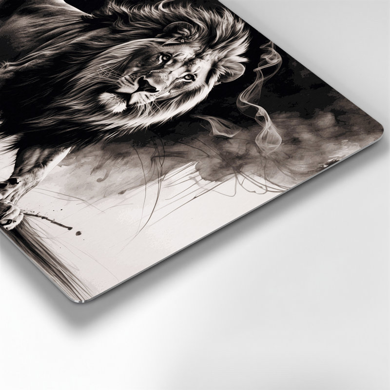 «Big Cats Barbary Lion», art mural en métal noir, H 11 po x l 14 po