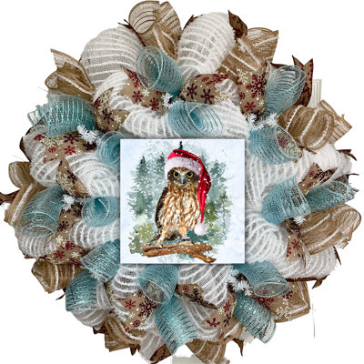 Christmas Owl Wreath with Santa Hat
