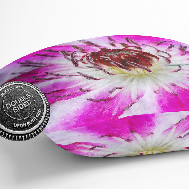 Pink Clematis Flower Painting Square Throw Cushion, 55cm H x 55cm W x 20cm D