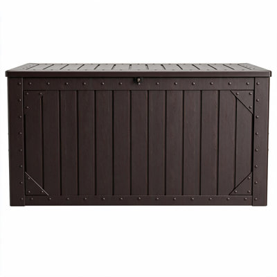 Coffre de terrasse en bois verrouillable 109 gallons avec panneaux aspect bois et couvercle