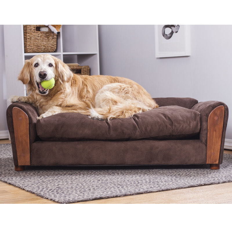 Large Brown Orthopedic Elevated Dog Sofa with Wood Legs