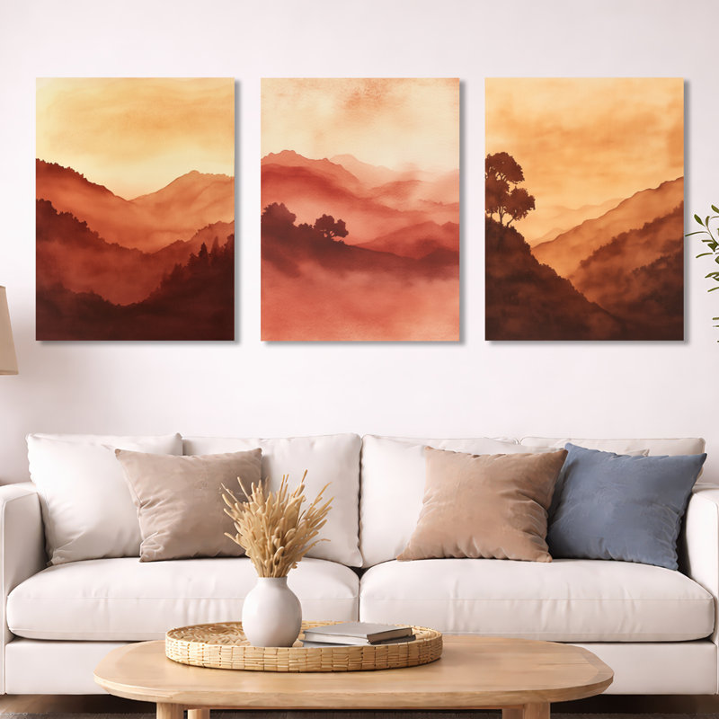 Boho Landscape Wall Art - ensemble de 3 impressions murales géométriques en métal, H 32 po x l 72 po