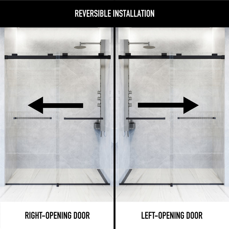 Houston 56-60" W x 76" H Sliding Frameless Shower Door with 3/8" Clear Glass, Matte Black
