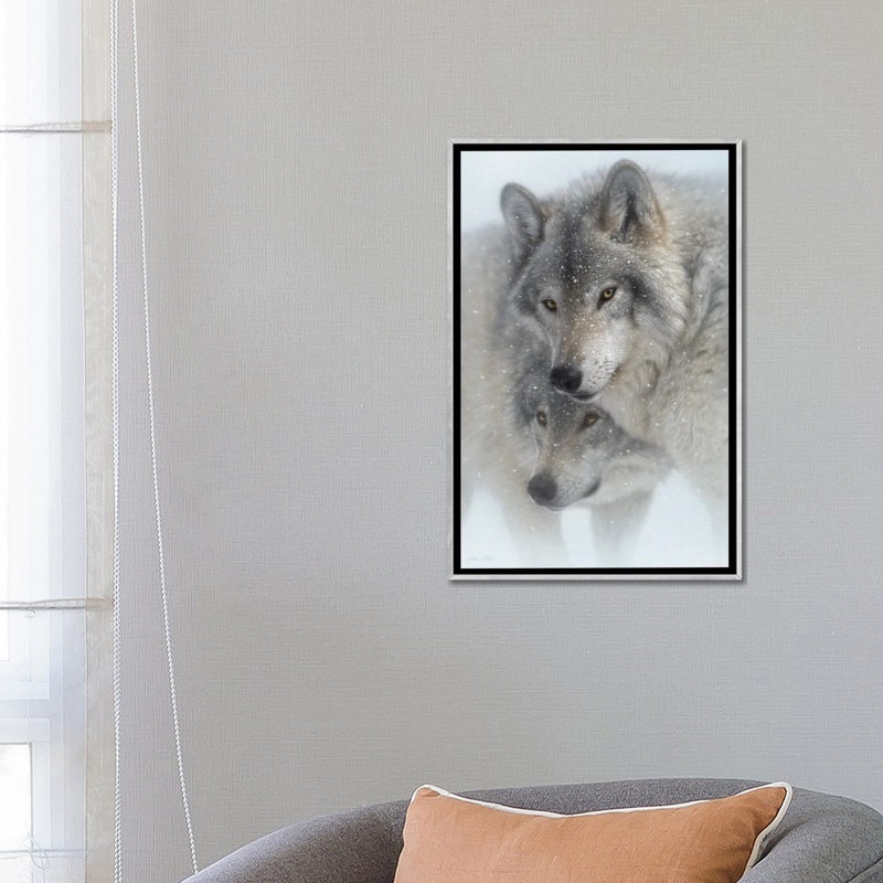 Wild Devotion - Gray Wolves, Silver Floater Framed Canvas, 26" H x 18" W x 1.5" D