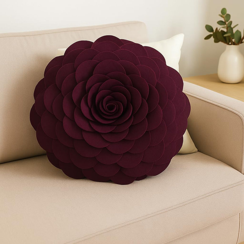  Housse de coussin en polyester, 13 po x 13 po, Polyester/ Bourre en polyester, Vin
