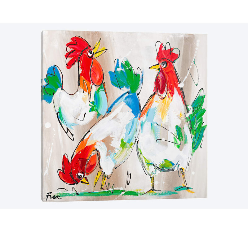 « coqs parle » par art fiore, impression sur toile tendue, H 12 po x l 12 po x P 1,5 po, Toile tendue, Pas de tapis
