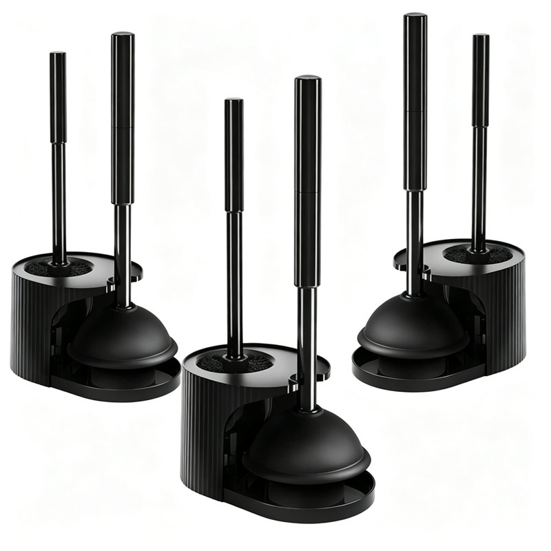 2-in-1 Toilet Plunger and Brush Set with Extended Handle, 3 Pack