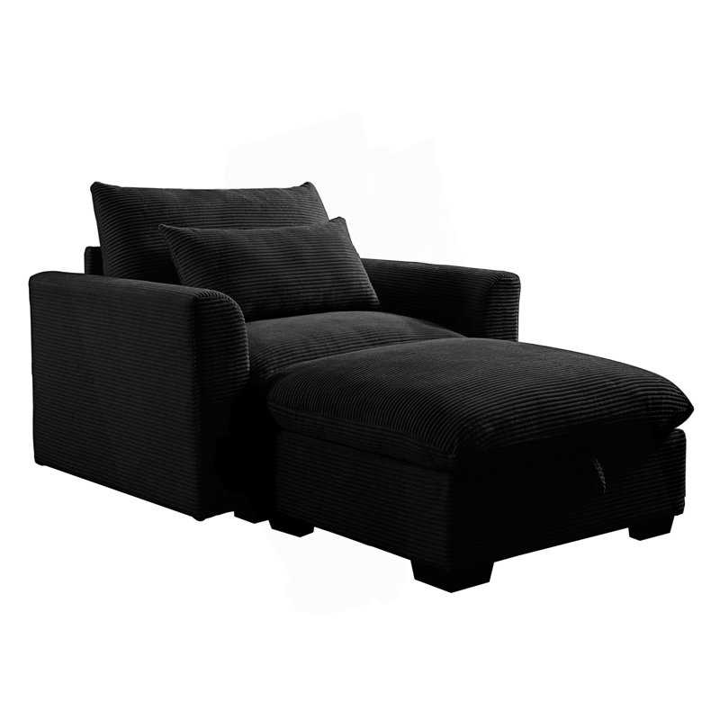 Canapé contemporain, canapé modulaire avec repose-pieds de rangement, canapé à siège profond, Noir