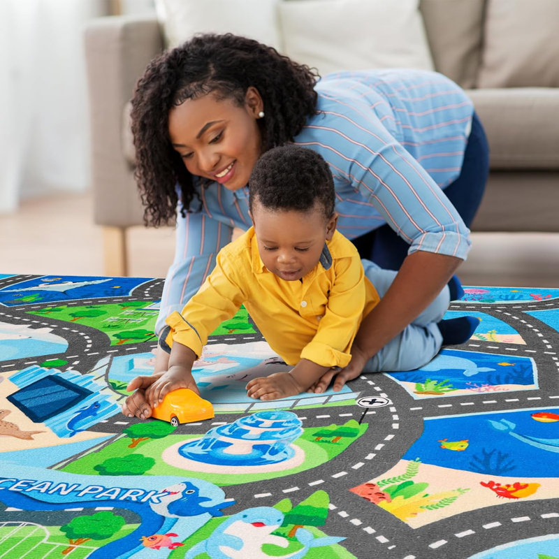 Anti-slip aquarium road map car track carpet, Rectangle 3'3" x 4'11"