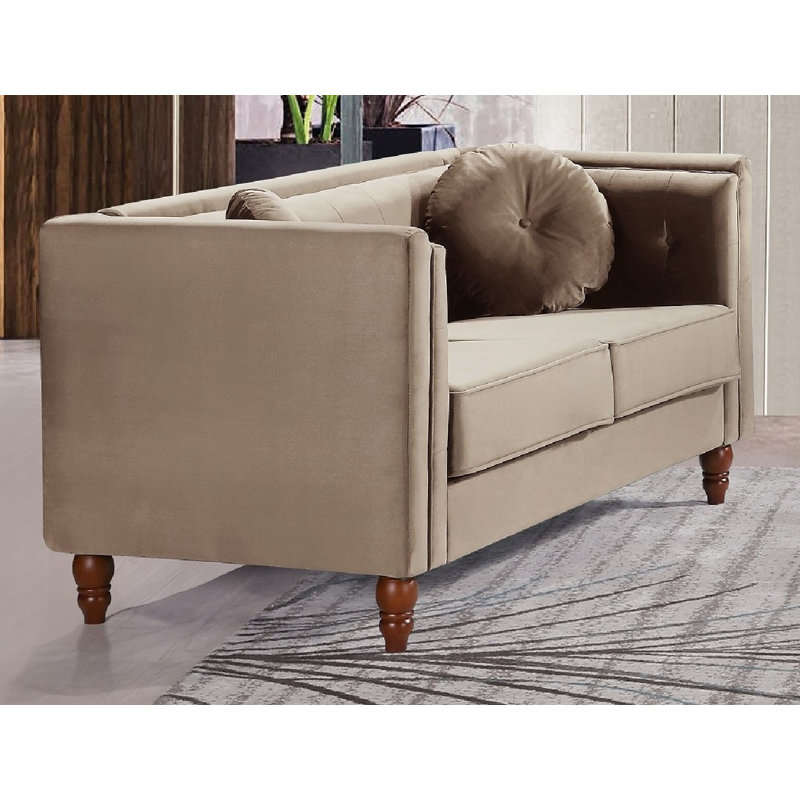 Dewel 58.3'' Velvet Loveseat, Ivory Velvet