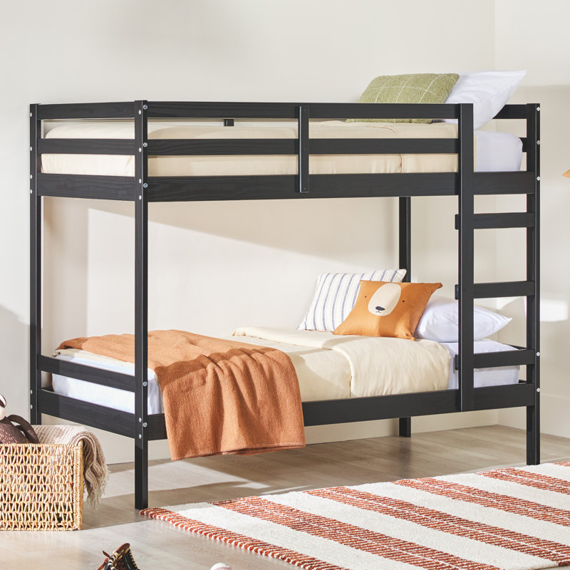 Lit superposé simple au-dessus d'un lit simple en bois massif moderne, Noir