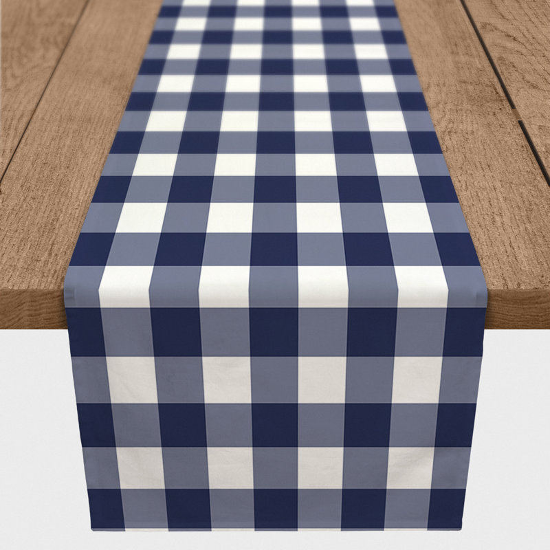 Chemin de table Westrick, 72 po x 16 po, Marine, Minton Buffalo Check