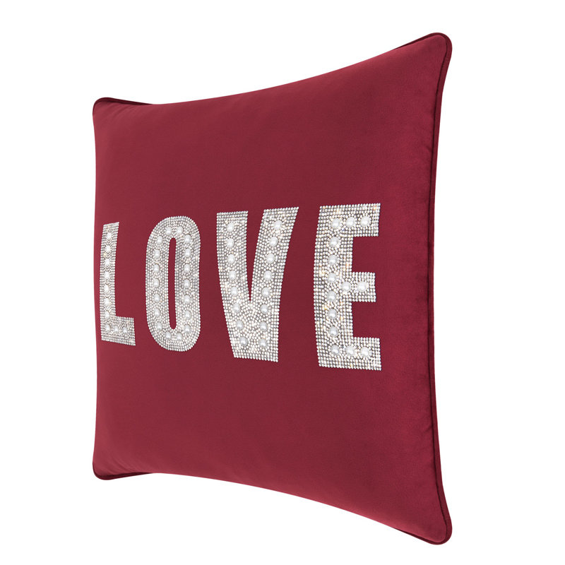 Coussin Sparkles Home Love Montaigne | Strass et fausses perles | Insert en plumes et lavable à la machine, Velours émeraude