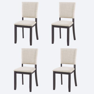 Chaises de salle à manger seulement, ensemble de 4 chaises de salle à manger minimalistes modernes, chaise de cuisine avec siège rembourré, chaise d'appoint rembourrée en bois pour salle à manger, salon, cuisine, noir antique et beige