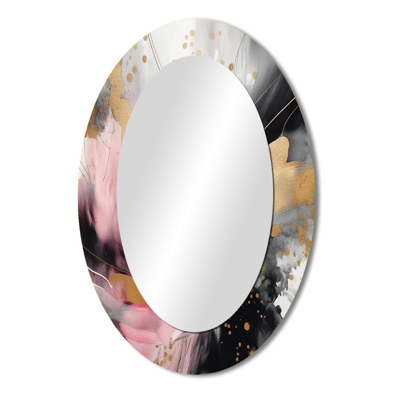 Texture or rose Splash Marble III - Grand miroir mural ovale sur métal, 36 po x 24 po