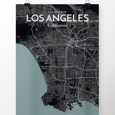 « los angeles city map », reproduction d’impression sur affiche en minuit