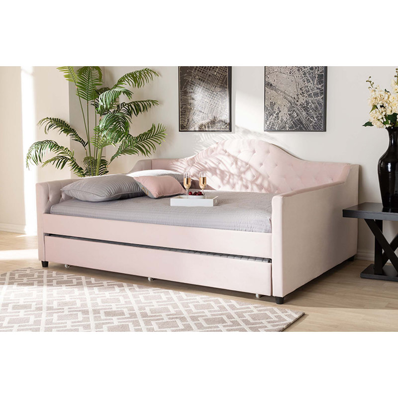 Lit de jour avec couchette Freya, Double, Rose clair