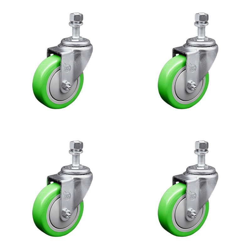 Ensemble de roulettes à tige filetée en polyuréthane 4 pouces 4mm SCC, Vert