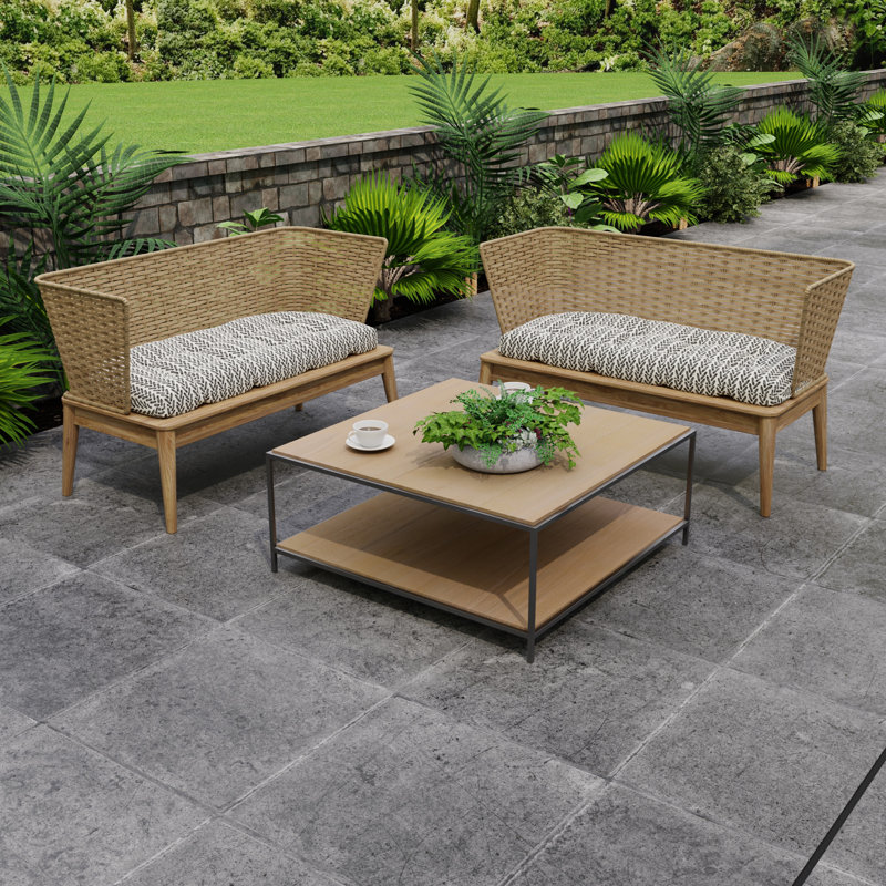 Sunbrella 44" x 18" Contoured Outdoor Wicker Bench Cushion, Hatch Black Chevron