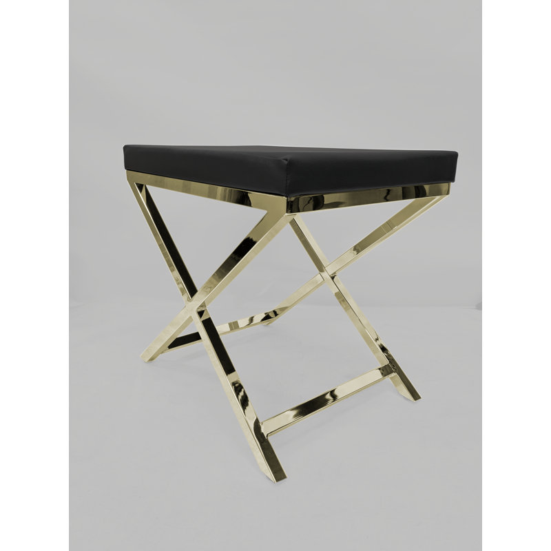 Tabouret d'appoint en bois massif Andriesse, Noir, Or