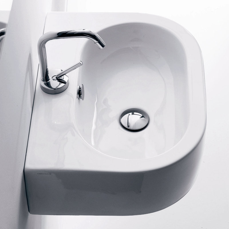 WS Bath Collections Flo 15.7'' White Ceramic U-Shaped Bathroom Sink with Overflow